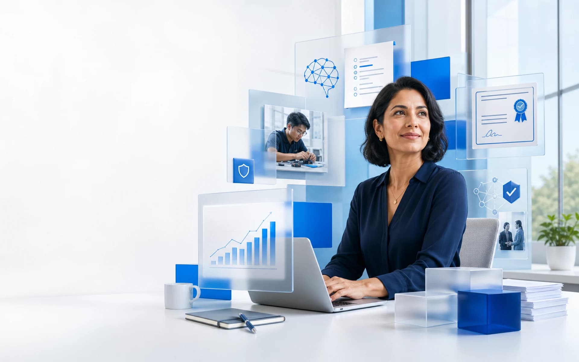 A professional assessment ecosystem connecting content, secure exams, evidence, analytics, and certification
